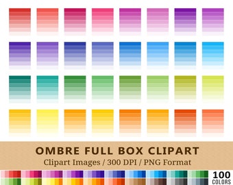 100 Ombre Full Box Clipart, Checklist Planner Box Clip Art, Rainbow Colors, Planner Stickers, Digital Download, Commercial Use, PNG