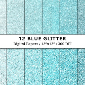 Blue Glitter Textures Digital Paper, Sparkle Scrapbook Paper, Bright Blue Sparkling Shades, Scrapbooking, Chunky Glitter, Instant Download