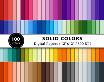 Solid Digital Paper Backgrounds, Plain Papers, 100 Colors Rainbow Palette, Scrapbook Paper, Scrapbooking, Commercial Use, Instant Download