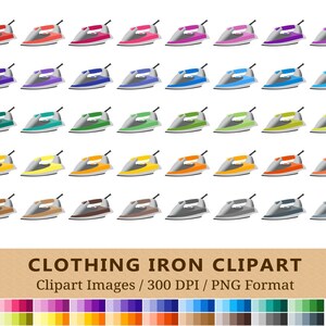 100 Clothing Iron Clipart, Ironing Laundry Clip Art, Rainbow Colors, Planner Stickers, Icons, Digital, Scrapbooking, PNG, Instant Download