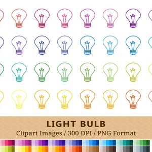 100 Light Bulb Clipart, Electricity Clip Art, Rainbow Colors, Vectors EPS PNG, Planner Stickers, Icons, Digital, Household, Scrapbooking