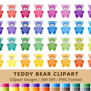 100 Teddy Bear Clipart, Woodland Animal Clip Art, Rainbow Newborn Planner Stickers, Instant Download, Commercial Use Icons, Vector + PNGs