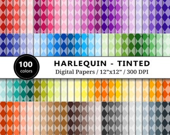 Tinted Harlequin Digital Papers, Scrapbook Paper Printable, Diamond Backgrounds, 100 Rainbow Colors, Scrapbooking, Wallpaper, Commercial Use