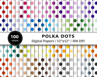 Polka Dots Digital Paper, Scrapbook Paper Printable, Backgrounds, 100 Rainbow Colors, Scrapbooking, Commercial Use, Instant Download