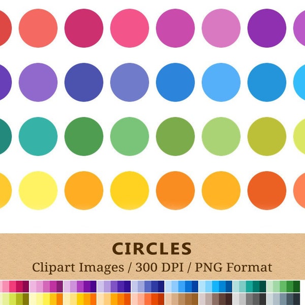 100 Circle Clipart, Round Clip Art, Rainbow Colors, Planner Stickers, Icons, Digital, Instant Download, Scrapbooking, Vector EPS PNG