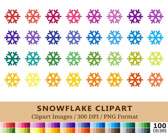 100 Snowflake Clipart, Winter Clip Art, Christmas Rainbow Colors Planner Stickers, Frozen Icons Printable, Instant Download, Vector + PNGs