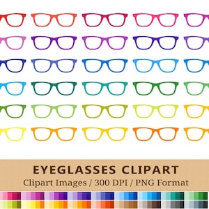 100 Eyeglasses Clipart, Reading Glasses Frame Clip Art, Rainbow Colors, Spectacles Planner Stickers, Geek Nerd, Scrapbooking, Vector EPS PNG image 1