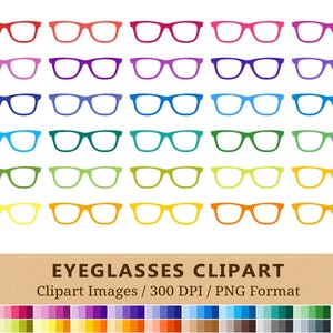 100 Eyeglasses Clipart, Reading Glasses Frame Clip Art, Rainbow Colors, Spectacles Planner Stickers, Geek Nerd, Scrapbooking, Vector EPS PNG