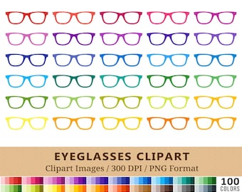 100 Eyeglasses Clipart, Reading Glasses Frame Clip Art, Rainbow Colors, Spectacles Planner Stickers, Geek Nerd, Scrapbooking, Vector EPS PNG