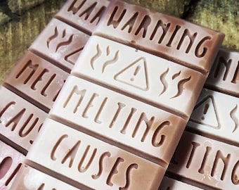 Warning Melting Causes Aroma - Sandalwood scented snap bar wax melts - Zero waste packaging - Soy & Beeswax, strong scented wax melt bar