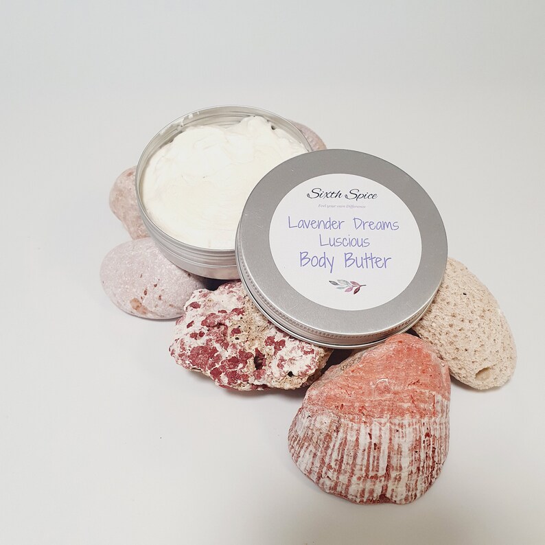 Lavender Dreams scented whipped Shea body butter Handmade with organic ingredients for soft, supple, glowing skin Zero waste packaging image 1