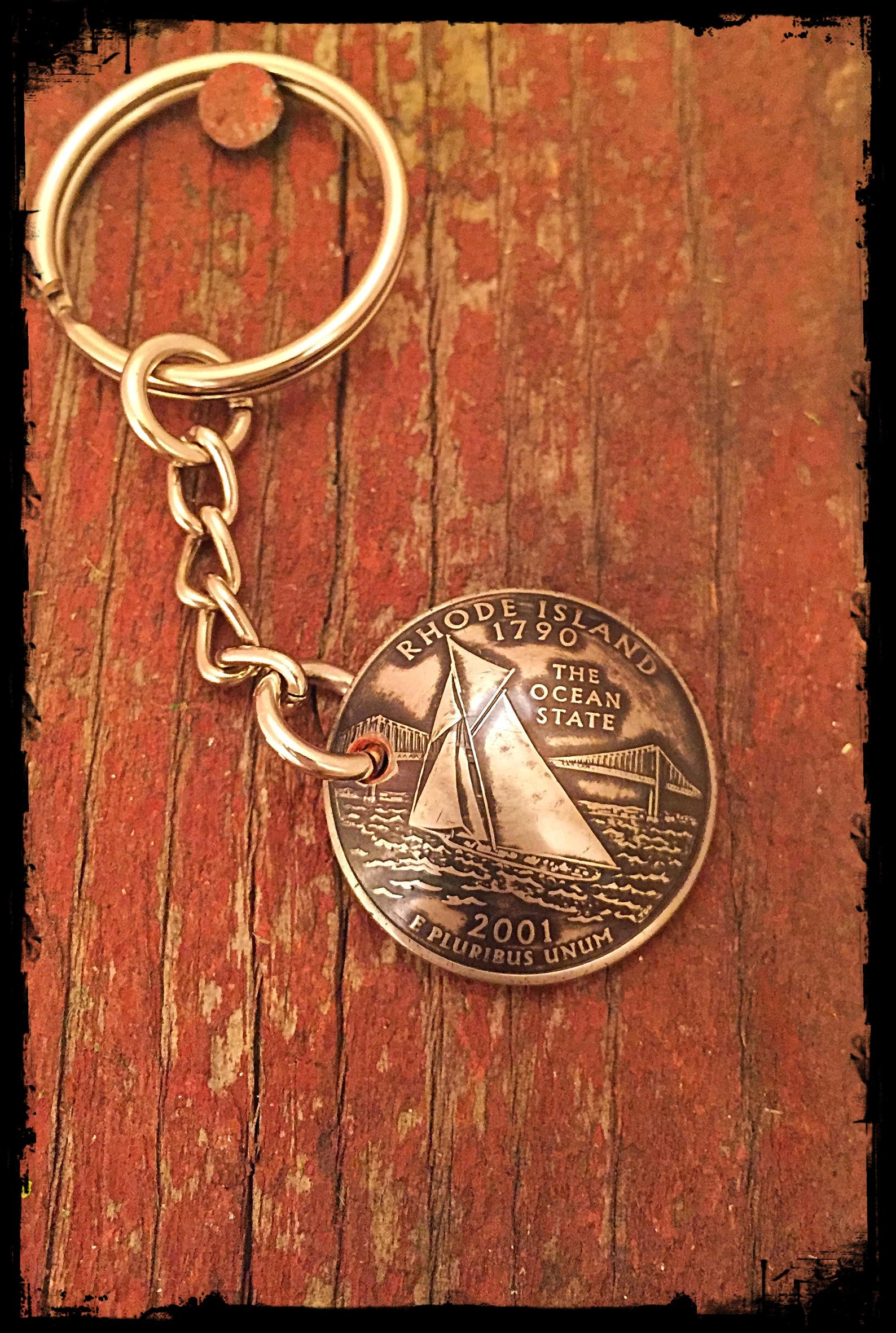 Rhode Island State Quarter Keychain Key Chain Etsy
