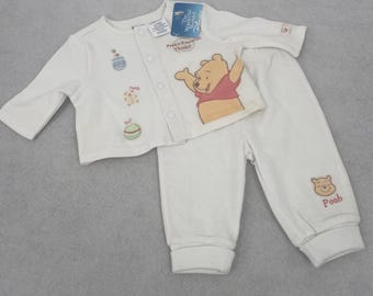Ensemble gilet et pantalon en maille gaufrée Disney Winnie l'Ourson Blanc 0-3 mois DPNU 570