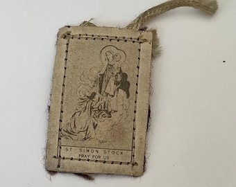 Vintage Brown Skapulier Unsere Liebe Frau vom Berg Karmel St. Simon Stock Religiöse Medaille
