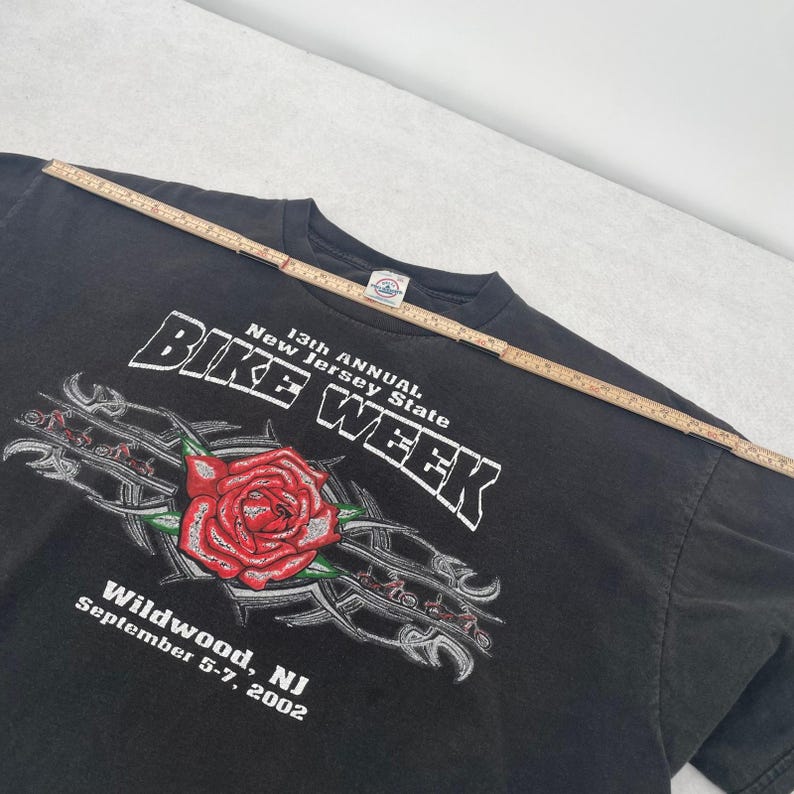 Vintage 2002 New Jersey State Bike Week T-Shirt Rose Wildwood NJ Delta 2XL Black image 6