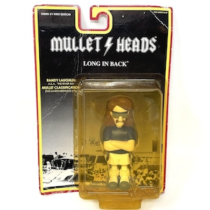 Puede incluir: Figura de acción de "Mullet Heads" en su embalaje original. La figura es de un hombre con peinado mullet, gafas de sol y bigote. El embalaje dice "Mullet Heads" y "Long in Back".