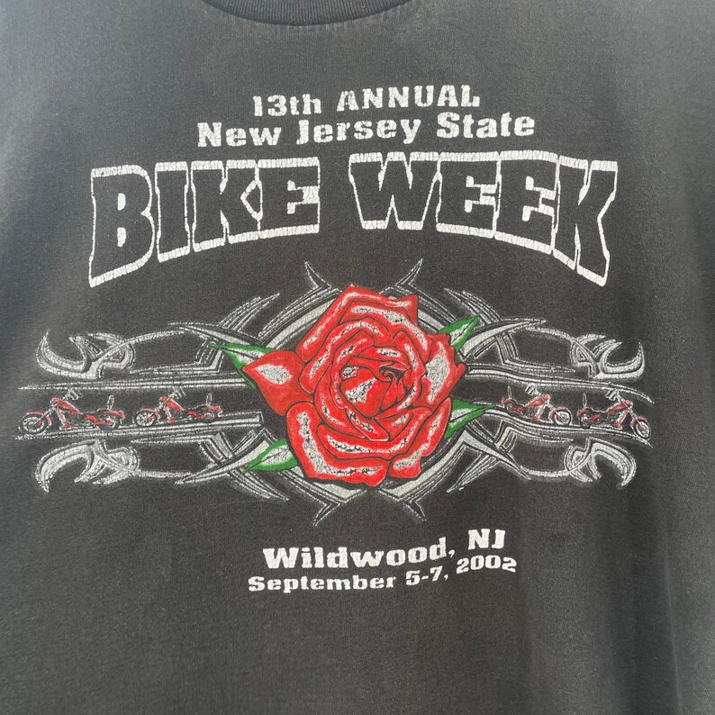 Vintage 2002 New Jersey State Bike Week T-Shirt Rose Wildwood NJ Delta 2XL Black image 3