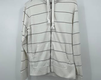 Urban Röhren Hoodie Herren Kapuzenpullover Weiß Grau Gestreift Baumwoll Sweatshirt S