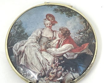 Vintage Victorian Style Courting Couple 2 Sided 2 Mirror Compact Japan 3 Inches
