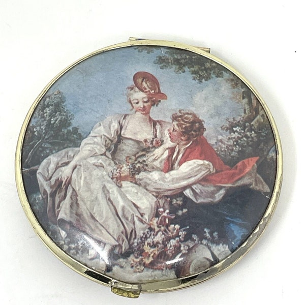 Vintage Victorian Style Courting Couple 2 Sided 2 Mirror Compact Japan 3 Inches