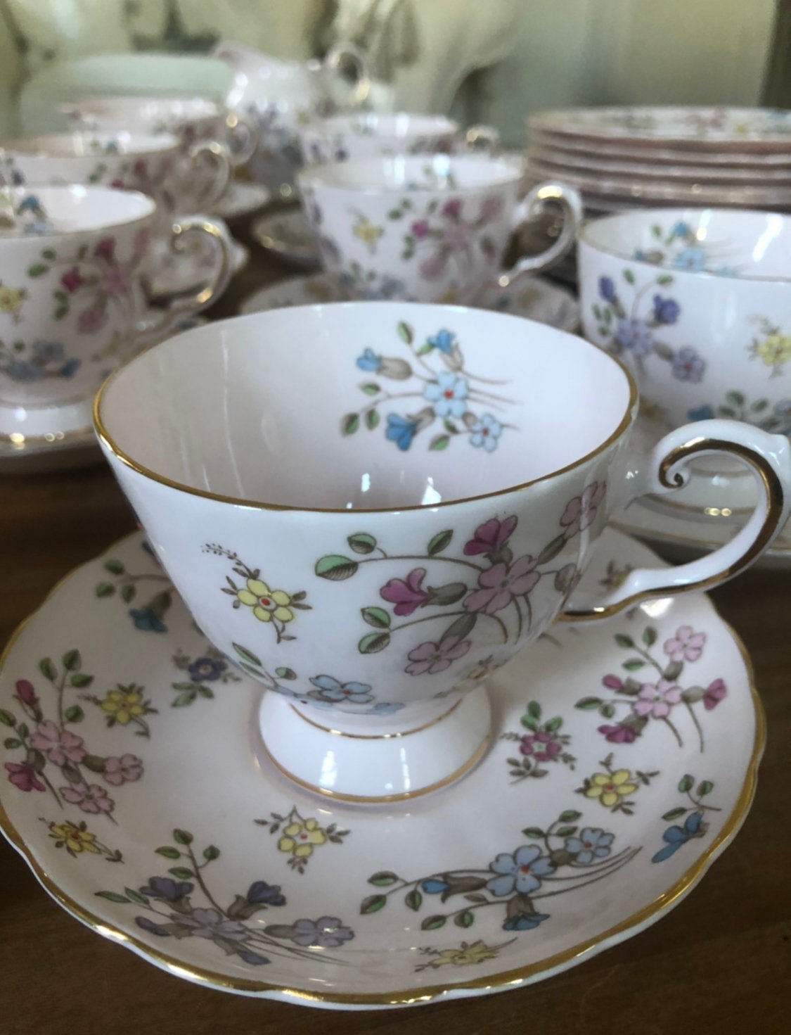 Tuscan Fine English Bone China Pink Tea Service for 12 Etsy