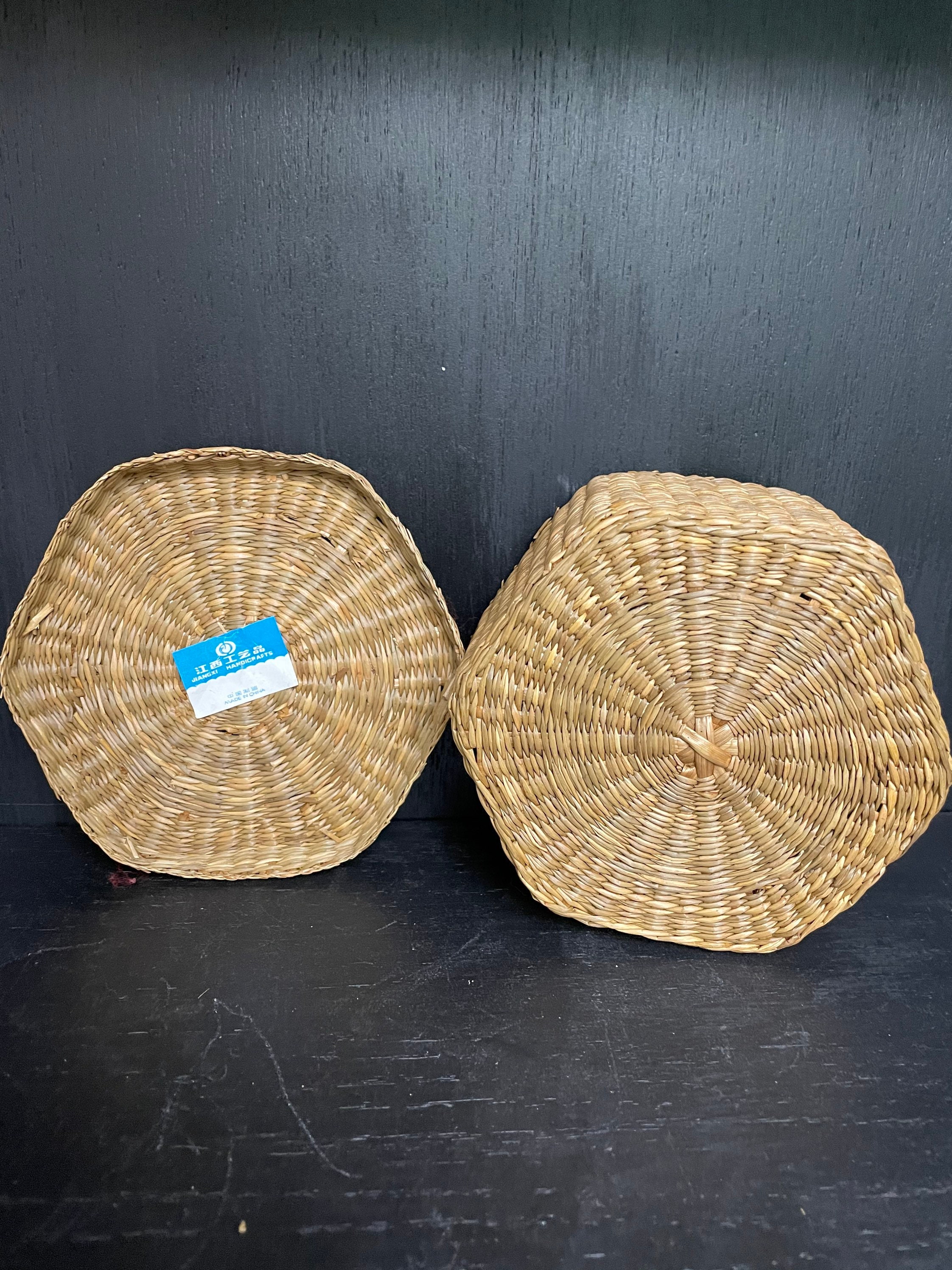 Vintage Woven Grass Basket With Lid Etsy UK