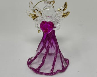Klare, violette Glasfigur „Engel mit Herz“ von Kurt Adler, Juni
