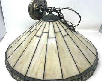 Craftsman Style Stained Glass Hanging Light Lamp Shade 20" Diameter
