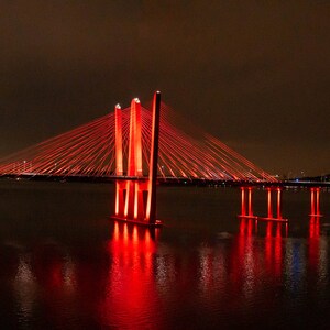 The Tappan Zee Bridge lit up at night