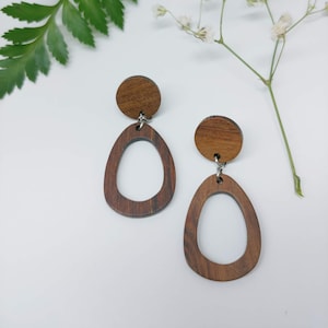 Wooden Dangle Earrings, Wood Earrings, Natural Wooden Jewelry, Wooden Stud Earrings, Wooden oval drop earrings, Dark wood Earrings, wood