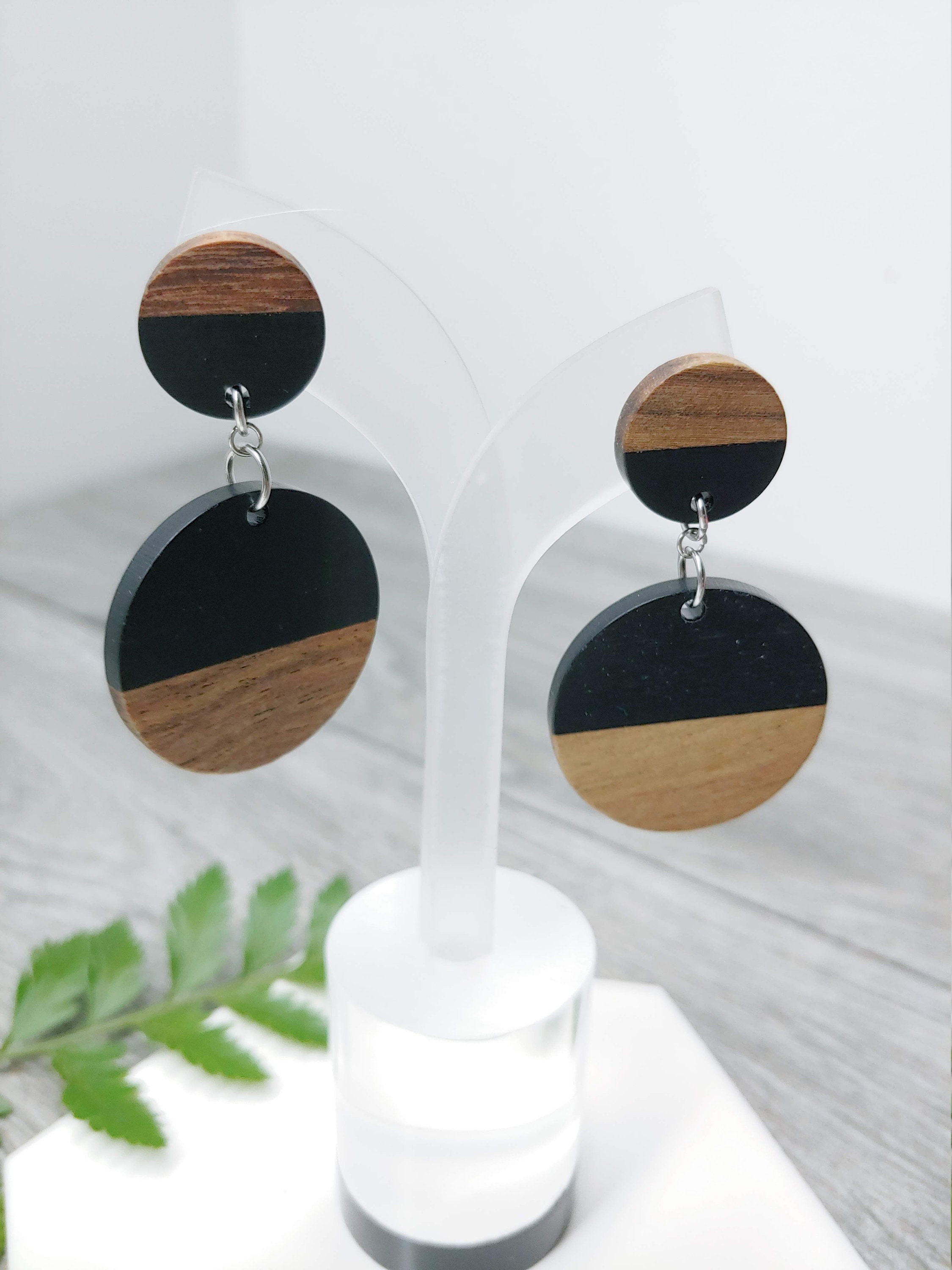 Natural Wood Earrings, Wooden Earrings, Wooden Dangly Earrings