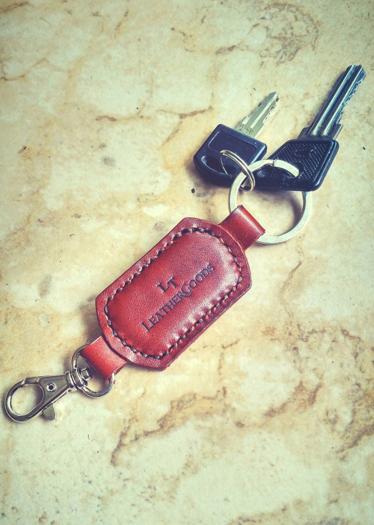 Compact Leather Key Fob with Steel Hardware Etsy