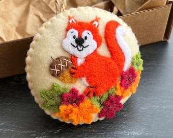 Felt Fall Ornament With Squirrel Fall Tree Decoration Fall Hanging Ornament Squirrel Decor Fall Craft Autumn Decoration