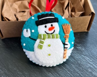 Handmade Felt Snowman Ornament, Christmas Tree Decoration