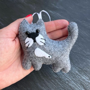 Filz Katze Ornament, Katze mit Maus, Weihnachtsbaum Dekoration, Filz Christbaumschmuck