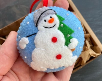 Snowman, Christmas ornament, Felt Christmas decorations, Felt Christmas ornament, Snowman ornament, Christmas tree decoration, Felt snowman