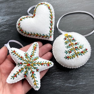 Set of 3, Christmas ornaments, Felt Christmas decorations, Christmas tree ornaments, winter decorations, Elegant Christmas ornaments set