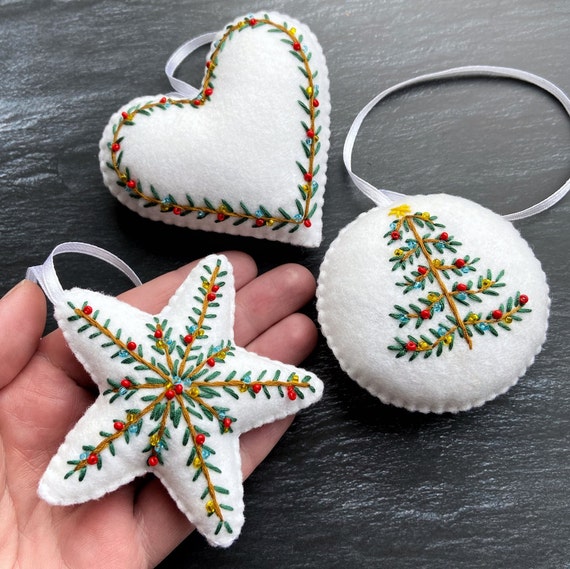 Set of 3, Christmas Ornaments, Felt Christmas Decorations