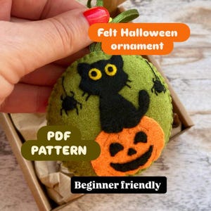 Felt Halloween Cat and Pumpkin Ornament PDF Pattern for Hand Sewing, Digital Download