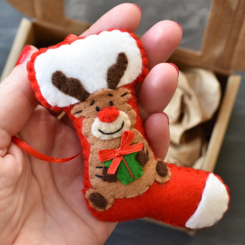 Christmas tree decoration christmas ornament Christmas sock Felt christmas decorations Reindeer Christmas reindeer Felt Christmas sock