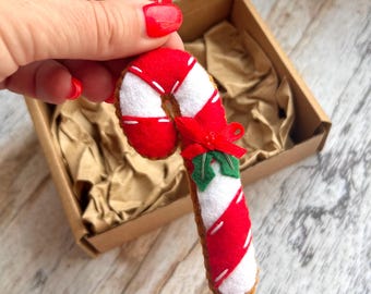 Handmade Felt Candy Cane Christmas Ornament