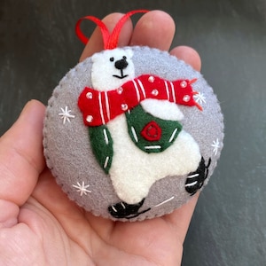 Felt Christmas polar bear, polar bear ornament, Christmas tree decorations, Christmas ornament, felt polar bear, polar bear