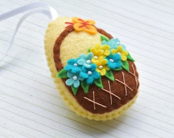 Handmade Felt Easter Egg Ornament, Floral Basket