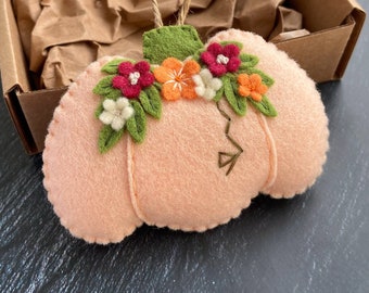 Handmade Felt Pumpkin Ornament, Fall Tree Decor