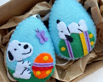 Felt Easter decorations, Easter ornaments set, Snoopy Easter, set of 2, Felted Easter, Charlie Brown Easter