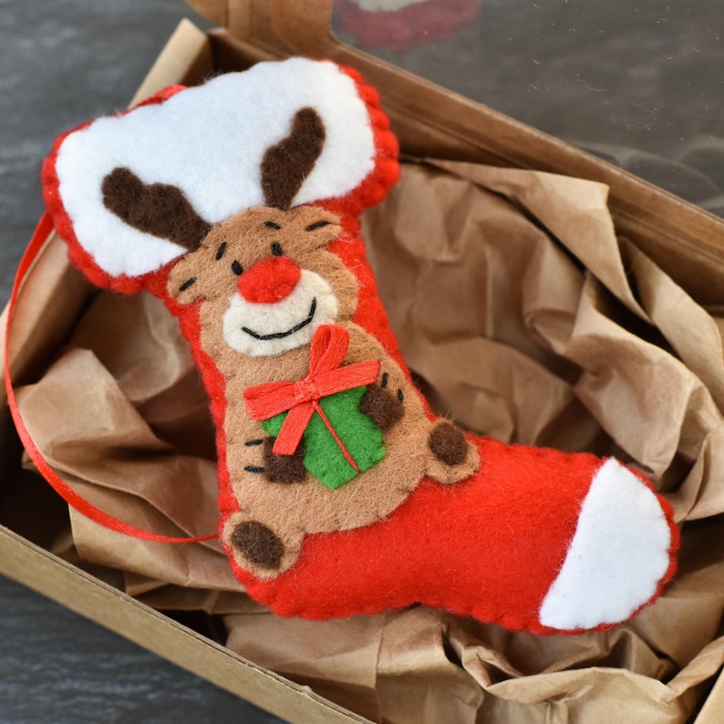 Christmas tree decoration christmas ornament Christmas sock Felt christmas decorations Reindeer Christmas reindeer Felt Christmas sock
