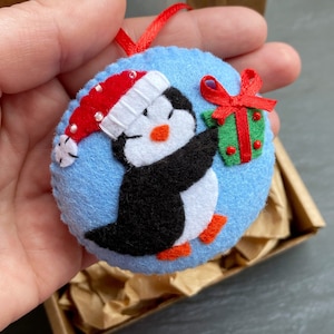 Handgemaakte vilten pinguïn, kerstboom decoratie, vilt kerst ornament, pinguïn, kerst pinguïn, kerstversiering