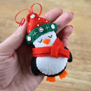 Pinguïn, Kerstversiering, Vilt Kerstornament, Vilten Pinguïn, Kerstboom decoratie, Vilt Kerstdecoratie
