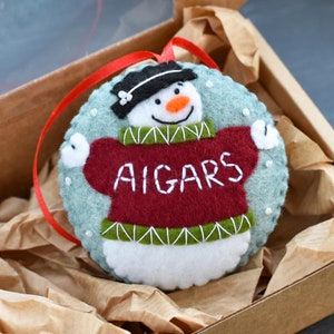 Personalized Christmas Ornament Personalized Snowman Ornament  Personalized Christmas Gift Felt Snowman