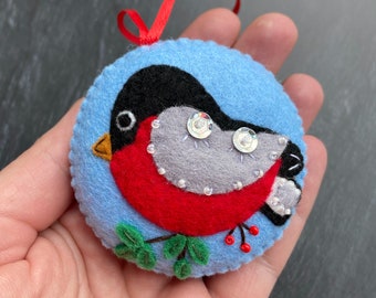 Bullfinch, Felt bird ornament, Christmas ornament, Felt Christmas decorations, Christmas tree decorations, Bird decoration,